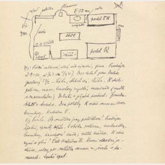 Vlastnoruční nákres cely Aloise Rašína z doby I. světové války