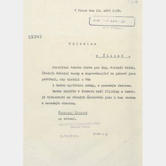 Pověřovací dopis pro p. Jaromíra Peška z 19. 9. 1938