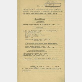 Úvodní strana zápisu prvního jednání  bankovní rady Národní banky Československé z 1. dubna 1926